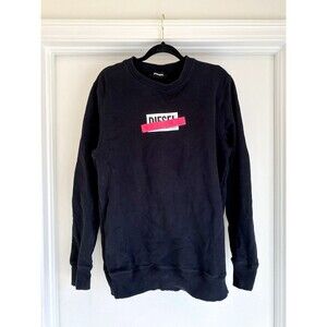 Diesel Logo Graphic Sweatshirt Mens Size Med Black Crew Neck Pullover Distressed
